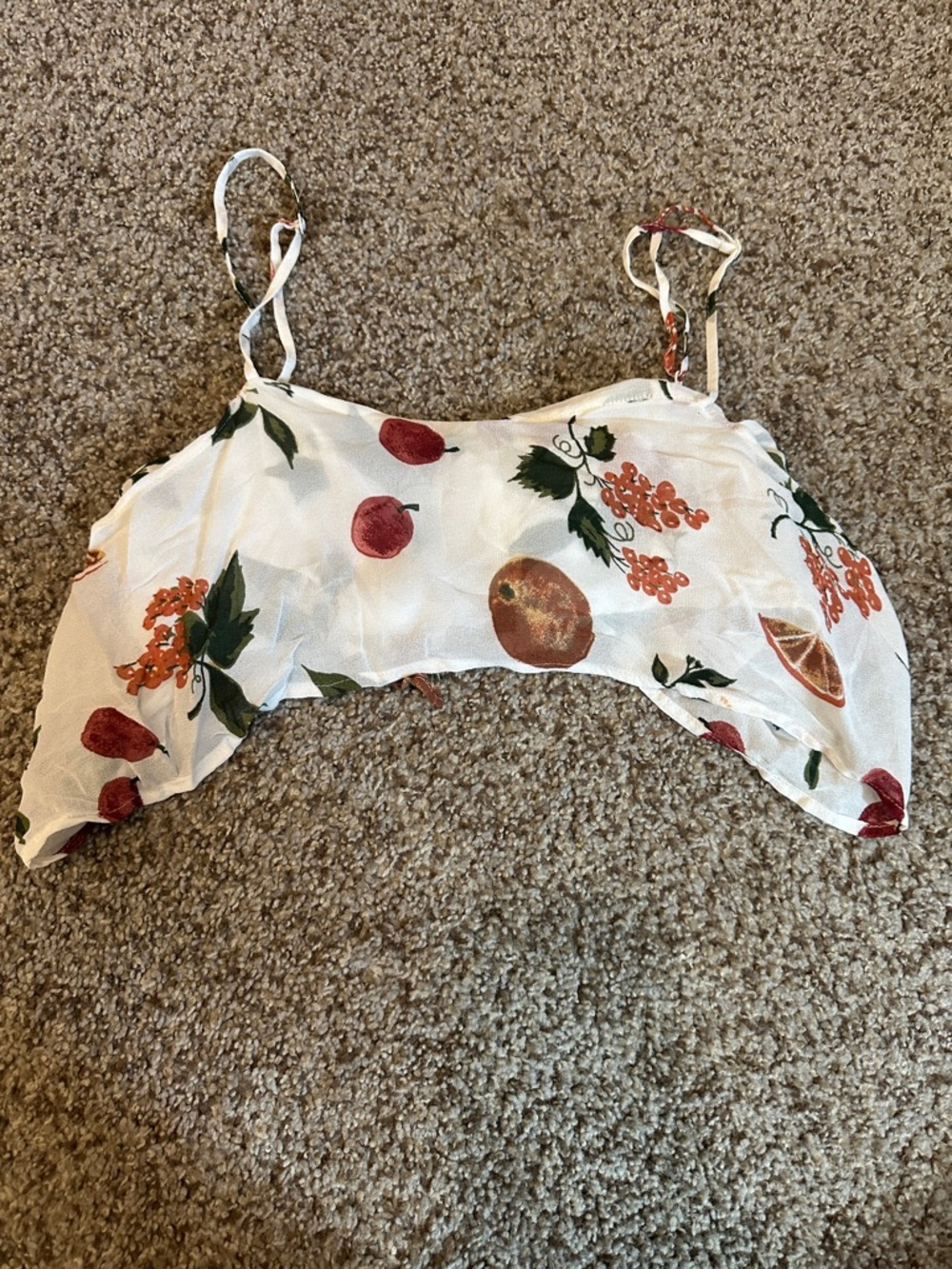 Reformation White Fruit-Print Spaghetti Strap Crop Top
